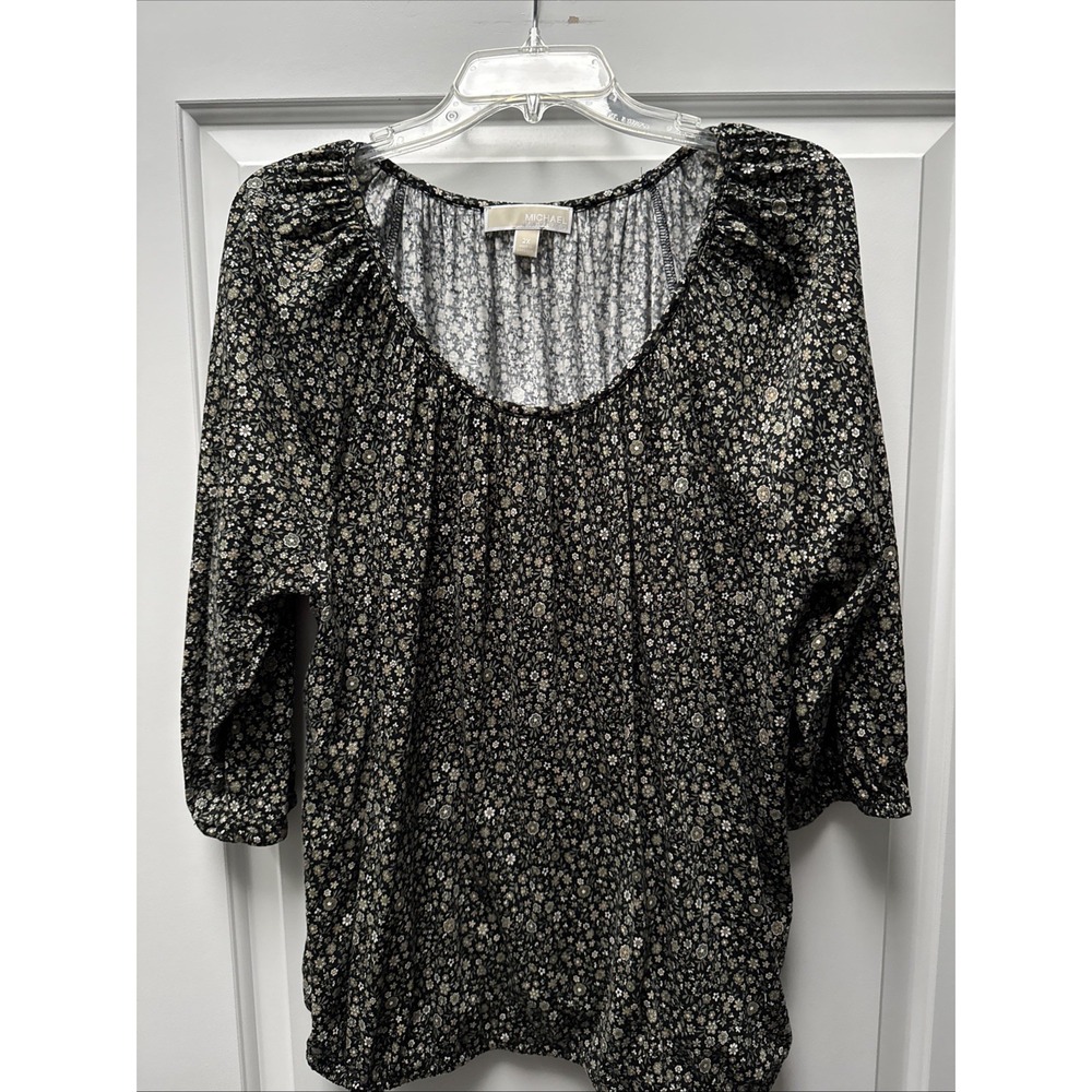 Michael Kors Women's Blouse Top Plus Size 1X Floral Elastic Neck Waist & Sleeve